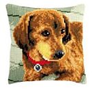 Borduurpakket kruissteekkussen  teckel om te borduren van vervaco  