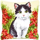 Vervaco borduurpakket kat in bloemenveld pn-143701 kruissteekkussen 