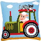Vervaco borduurpakket kruissteek kussen dierentrein tractor pn-0008483