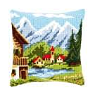 Voorbedrukt kruissteekkussen Bergdorpje 1 als borduurpakket