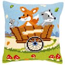 Kruissteek borduurpakket borduurkussen bosvrienden in kar van Vervaco  