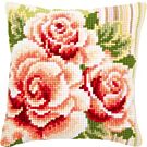 Borduurpakket voorbedrukt kruissteek kussen Roze Rozen 1 van vervaco