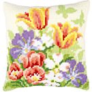 Borduurpakket  kruissteek kussen lentebloemen