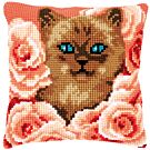 Borduurpakket kruissteekkussen kitten tussen rozen Vervaco pn-0171855