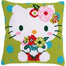 Vervaco borduurkussenpakket Hello kitty met bloempakket PN-0205073 voorbedrukt