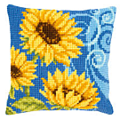  Borduurpakket  voorbedrukt kruissteek kussen zonnebloemen op blauwvan vervaco