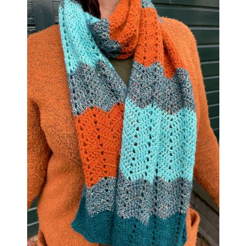 gebaar steekpenningen Lake Taupo Lana Grossa Ecopuno zigzag colorblock sjaal haken | C.R. Couture