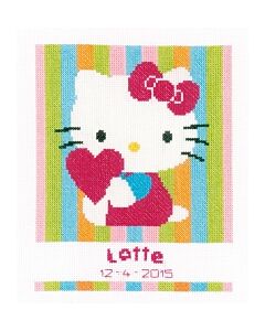 Borduurpakket geboortetegel Hello kitty gestreept met telpatroon van vervaco pn-0153807