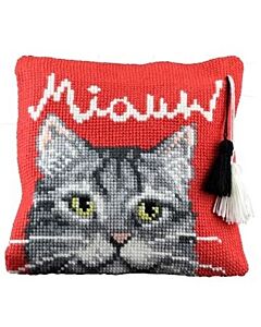 Kruissteek kussen miauw van pako om borduren 003.400