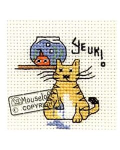 Mouseloft borduurpakket poes met een nat pootje 009-208 telpatroon