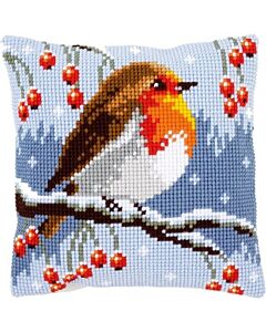 Borduurpakket  voorbedrukt kruissteekkussen roodborstje in de sneeuw van vervaco pn-0149810