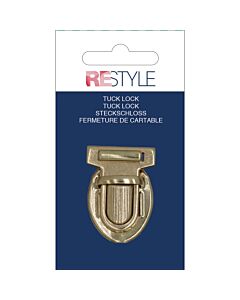 Restyle Tuck Lock tassensluiting, ook wel een tt-slot genoemd. De sluiting is 26mm en in de kleur goud.