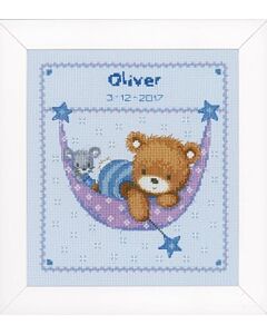Vervaco borduurpakket geboortetegel beertje in hangmat pn-0150993