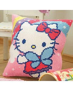 Borduurpakket kruissteekkussen Hello Kitty met regenboog Vervaco PN-0151118