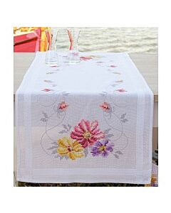 Vervaco tafelkleed kleurige bloemen pn-0156656 voorbedrukte loper borduren