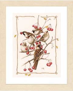 Borduurpakket Huismusjes met rode besjes van Lanarte om te borduren  pn-0162298