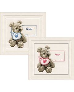 Vervaco borduurpakket geboortetegel Beertje met slabbetje: Olivier of Anna pn-0163514