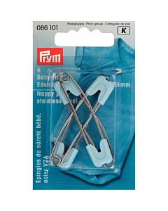 Baby veiligheidsspelden licht blauw, edelstaal met beschermkapje.