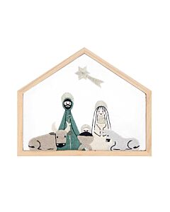 Borduurpakket voorbedrukt kerststal  incl frame in spansteek van Rico Design 100189