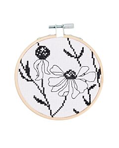 Rico Design borduurpakket bloemen zwart/wit 100432 telpatroon incl. borduurring