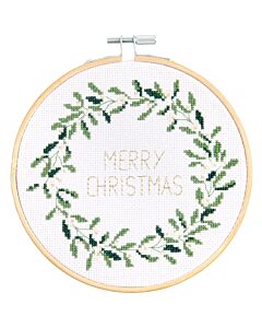 Rico Design borduurpakket kerstkrans merry christmas 100542 telpatroon incl. borduurring