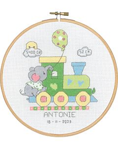 Permin borduurpakket geboortetegel 'trein Antonie' 13-2477 incl. borduurring