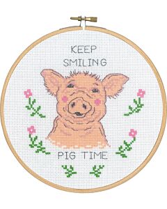 Permin borduurpakket keep smiling pig time 13-4156 telpatroon incl. borduurring