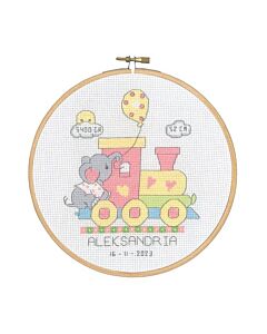 Borduurpakket geboortetegel trein Aleksandria van Permin 13-2475 incl borduurring