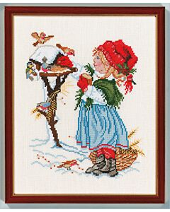 Eva Rosenstand borduurpakket meisje met vogelhuisje 14-232 telpatroon