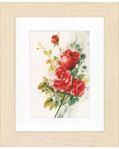 Borduurpakket boeket rode rozen Lanarte pn-0151016 linnen