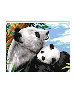 Voorbedrukt canvas/stramien knuffelde panda met jong om te borduren van Margot
