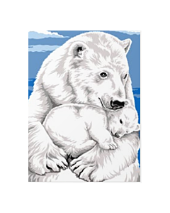 Voorbedrukt canvas/stramien knuffelde ijsbeer met jong om te borduren van Margot