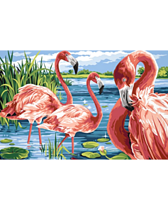 Voorbedrukt canvas / stramien flamingo's om te borduren van Margot
