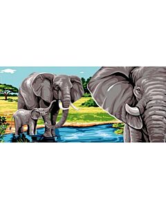 Voorbedrukt canvas / stramien Le lac aux éléphants - Het olifantenmeer om te borduren van Margot