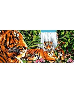 Voorbedrukt canvas / stramien Verte jungle - tijgers in de jungle om te borduren van Margot