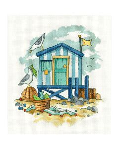 Heritage Crafts borduurpakket blauwe strandhuisje 1745A telpatroon