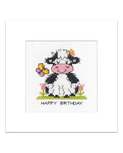 Heritage Crafts borduurpakket wenskaart koe met vlinder 1900A telpatroon incl. passe-partoutkaart en envelop