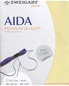 Borduurstof aida 14ct/5.4 kruisje van Zweigart kl. geel 2030
