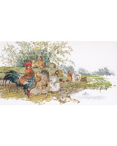 Borduurpakket  kippen familie  van Thea Gouverneur 2038a