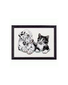 Borduurpakket hond met kat van pako 215.410