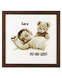 Borduurpakket geboortelap baby met beer van pako met telpatroon