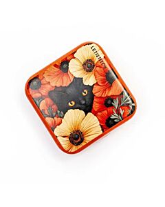 Letistitch metalen naaldendoosje zwarte kat tussen de bloemen