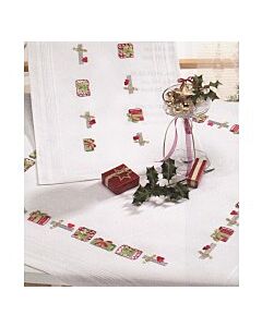  Voorbedrukt kerstkleed met pakjes om te borduren