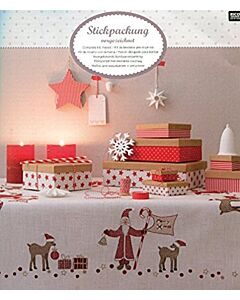 Borduurpakket voorbedrukt Kersttafelkleedje kerstman met rendier  om te borduren van rico 31182.52.21