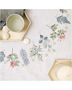 Voorbedrukt tafelkleed kerst groen met bloemen Rico Design 31253.52.21 borduren  