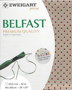 Zweigart borduurstof Belfast 32counts/12,6 draden kleur 5391 beige met rode stippen