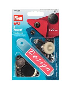 Prym vernietbare drukknopen Anorak design - 20mm oudzilver 6 stuks