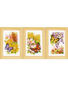 3 Borduurpakketten vlinders en bloemen om te borduren van vervaco pn-0155954