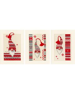 3 Wenskaarten met omslag Kerstkabouters om te borduren Vervaco PN-0157032