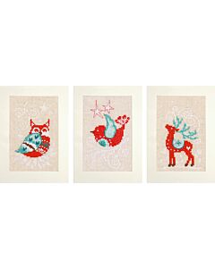 3 Wenskaarten met omslag winterfiguren borduren Vervaco pn-0158162